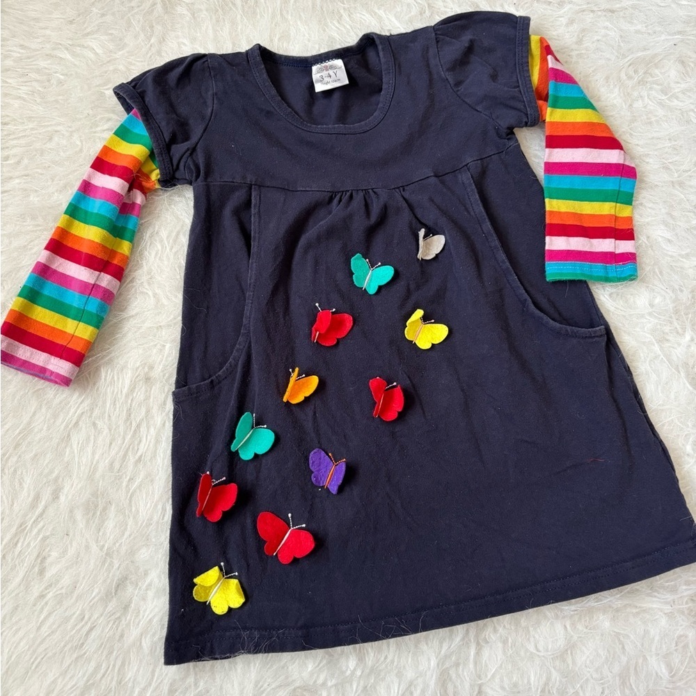 Colorful Butterfly Dress with Rainbow Striped Sleeves